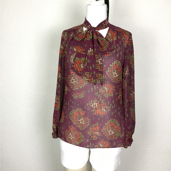 Nine West Womens Blouse Size M Geometric Print Multicolor Long Sleeve Vi… - Picture 4 of 13